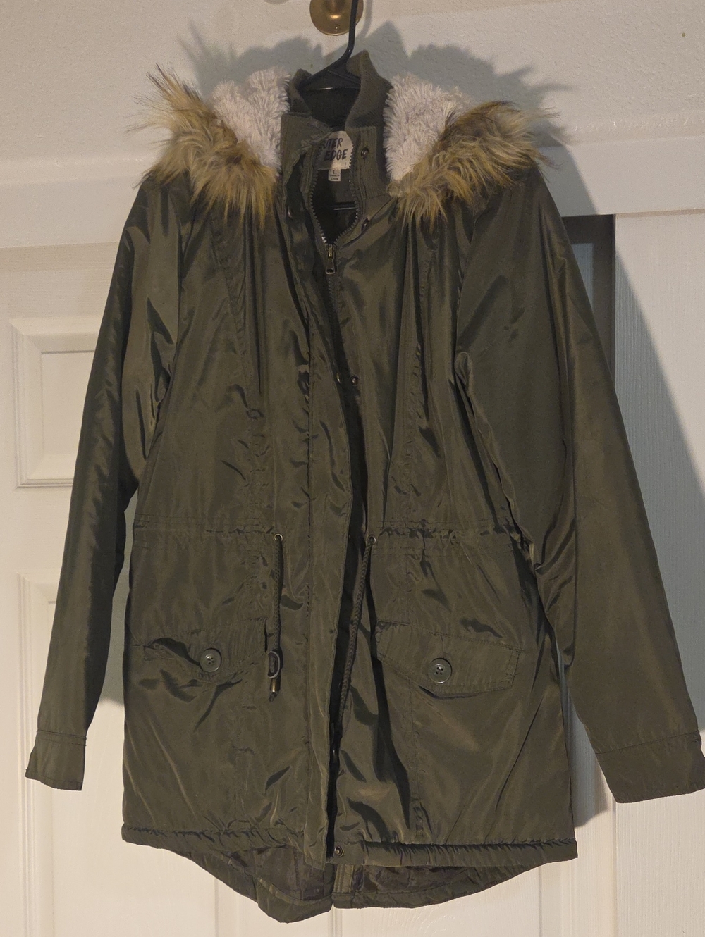 Outer Edge Olive Utility Parka with Faux Fur-Trim Hood
